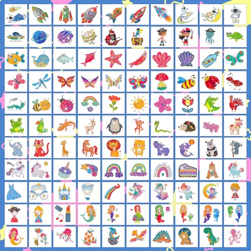 Partywind 204 Glitter Styles Individually Wrapped Sheets Kids Fake Tattoos, Birthday Surprise for Boys and Girls Party Supplies Favors, Waterproof Tattoo Stickers for Goodie Bag Stuffers