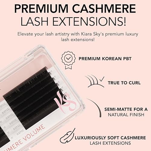 KIARA SKY LASH Cashmere Volume Lash Extensions | Premium Cashmere Lash Extensions | Soft Semi-matte natural finish | For Professional Eyelash Extensions Use Only | Black, (D-0.07-14MM)