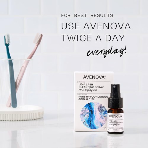 Avenova Eyelid and Eyelash Cleanser Spray - Pure Hypochlorous Acid, Gentle Everyday Lash Cleanser For Eye Irritation, 20mL (0.68oz)