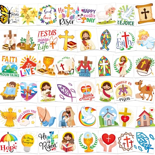 HOWAF 96pcs Religions Easter Temporary Tattoos, Happy Easter Day Temporary Tattoos for Kids, Christian Easter Waterproof Tattoos Stickers for Easter Spring Party Favors, Easter Jesus Cross Tattoos