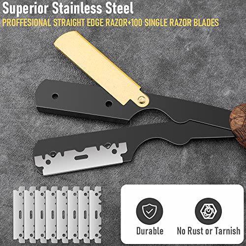 Barber Straight Razor with 100 Single Edge Blades Premium Stainless Steel Professional Shaver Razor for Men Home & Salon Grooming Using (NO.112)