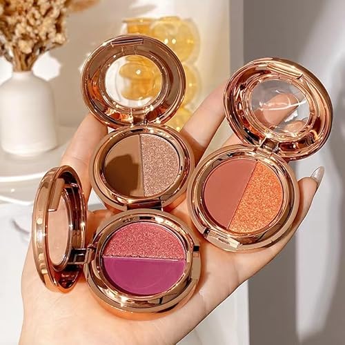 Double Color Matte Eyeshadow Palette - Shimmer Metallic Eye Shadow Powder High Pigment Eye Makeup Palette Natural Waterproof and Nude Eyeshadow Long Lasting (#03 Land-Coffee Golden Flash)