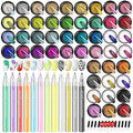 Saviland 48 Colors Mirror Chrome Nail Powder Set with 12 Colors Nail Polish Pens for Nail Art