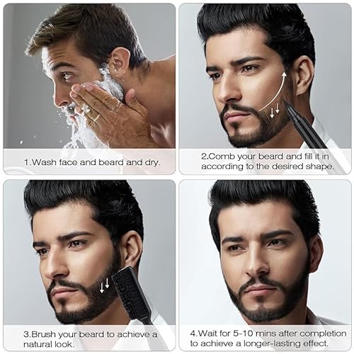 Beard Pencil Filler for Man Micro-Fork Tip for Seamless Application Beard Pen Beard Filler for Men Waterproof Beard Filling Pen Kit - Long Lasting Beard Filler Pen with Brush