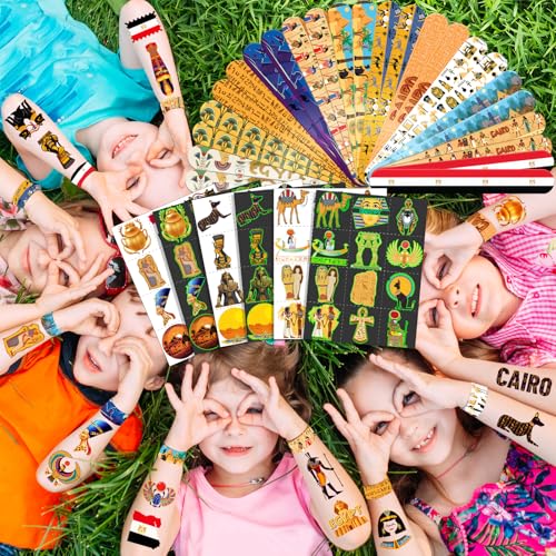 96 PCS Ancient Egypt Party Favors Set ? 72 Pre-Cut Temporary Tattoos & 24 Slap Bracelets, Perfect for Egyptian-Themed Events, Travel-Inspired & Ancient History Gifts