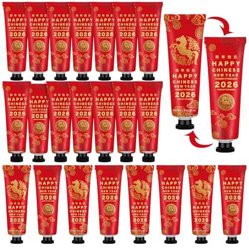 Loopeer 24 Pcs 2026 Chinese New Year Gift Bulk Mini Hand Cream Lunar Year of The Horse Travel Size Hand Lotion Moisturizing Thank You Gift for Women Employee Coworker CNY Party Supplies
