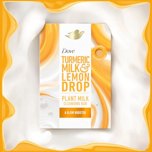 Dove Plant Milk Cleansing Bar Soap Turmeric Milk & Lemon Drop Glow Booster for Moisturized Skin Gentle Cleanser, No Sulfate Cleansers or Parabens, 98% Biodegradable Formula 5 oz, (Pack of 8)