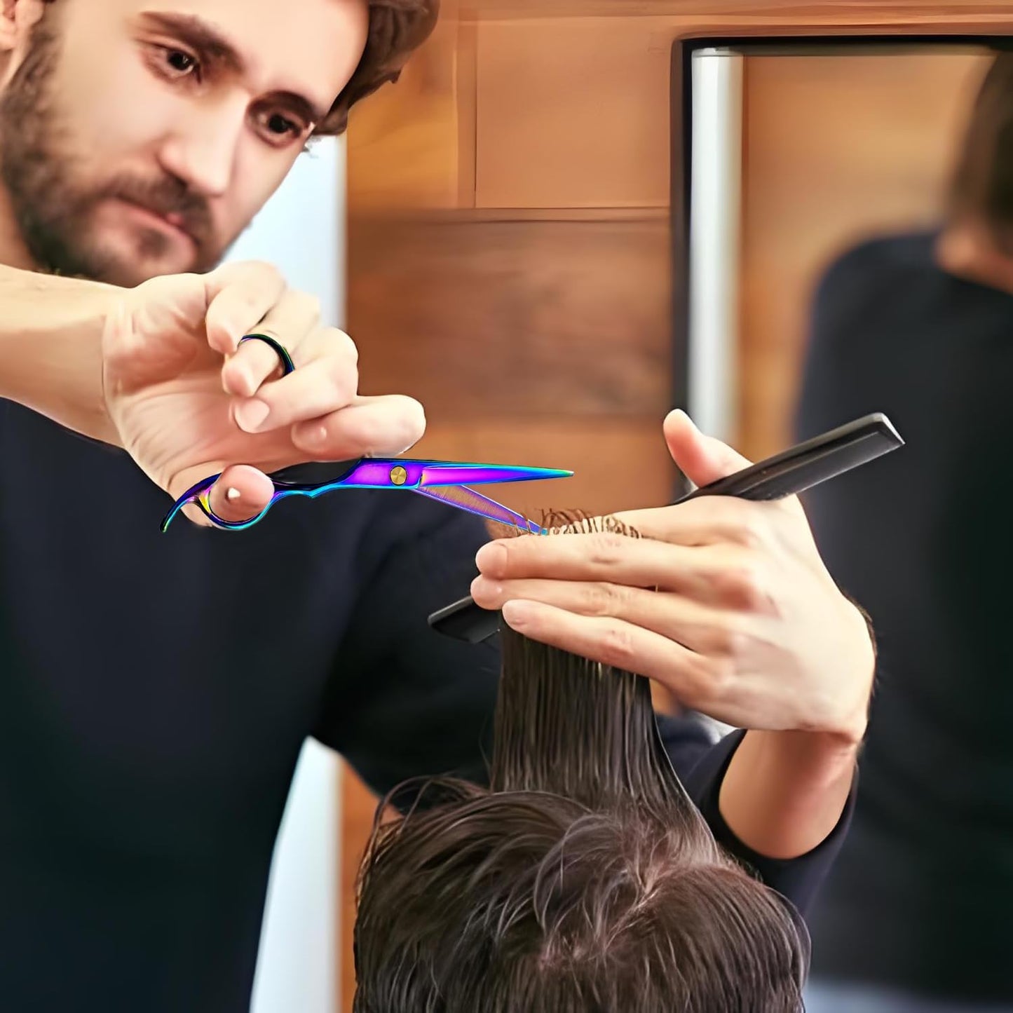 Professional 6-Inch Hair Cutting Shears Set - Barber Scissors & Thinning Shears Kit for Men, Women & Kids (Rainbow Finish)