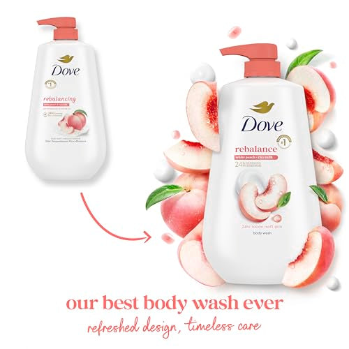 Dove Body Wash Rebalance White Peach & Rice Milk For 24hr Lotion-Soft Skin Moisturizing Skin Cleanser with No Sulfates No Parabens 30.6 oz