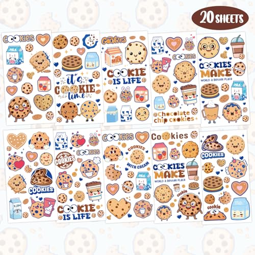 Cute Cookie Temporary Tattoos Stickers - 20 Sheets 280 Pcs One Sweet Cookie Birthday Decor Milk Cookies Tattoo Stickers for Cookies Birthday Party Decorations Party Favor Supplies