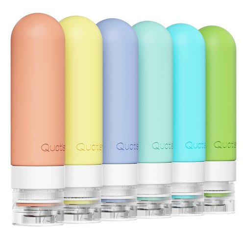 Quatish Travel Bottles for Toiletries 6 Pack, Original Patented Leakproof 3 oz Tsa Approved Travel Size Containers, BPA Free Silicone Shampoo and Conditioner Bottles, Camping Essentials