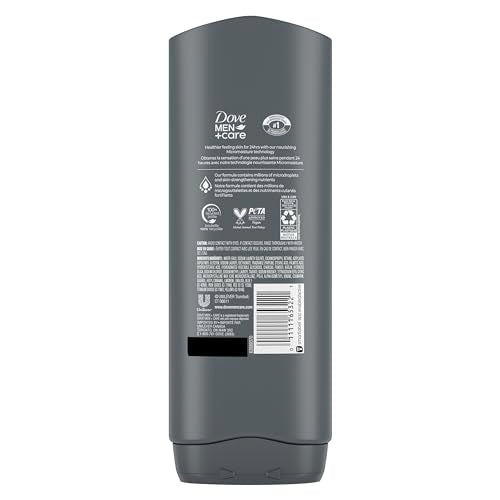 DOVE MEN + CARE Elements Body Wash Charcoal + Clay, Effectively Washes Away Bacteria While Nourishing Your Skin, Gray, 18 Fl Oz (Pack of 2)