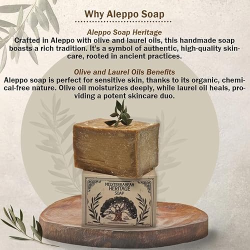 Aleppo Soap Bar ? 100% Natural Olive & Laurel Oil for Sensitive Skin, Hair, Face & Body ? Handmade, Vegan, Chemical-Free