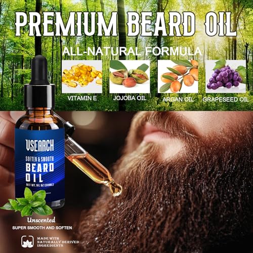 Heated Beard Straightener Brush for Men, 5 Temp Settings, Anti-Scald Safety, Grooming Kit with Comb, Beard Balm & Oil, for Coarse Thick Curly Beards, Gifts for Father's Day Birthday