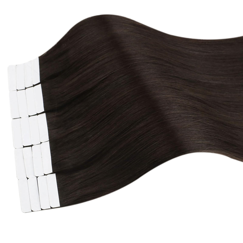 Ugeat Human Hair Tape in Extensions Brown Hair Extensions Real Human Hair Dark Brown Tape in Straight Remy Hair Extensions Invisible Double Sided Tape in Hair Extensions for Women 18Inch 20pcs 50G