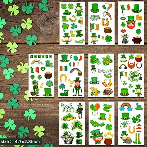 Zomme 32 Sheets 240+ PCS St Patricks Day Tattoos, Include Two Different Sizes Unique Shamrock Tattoos, St. Patrick's Day Tattoos Stickers Green Lucky Clover Temporary Tattoos for Irish Party
