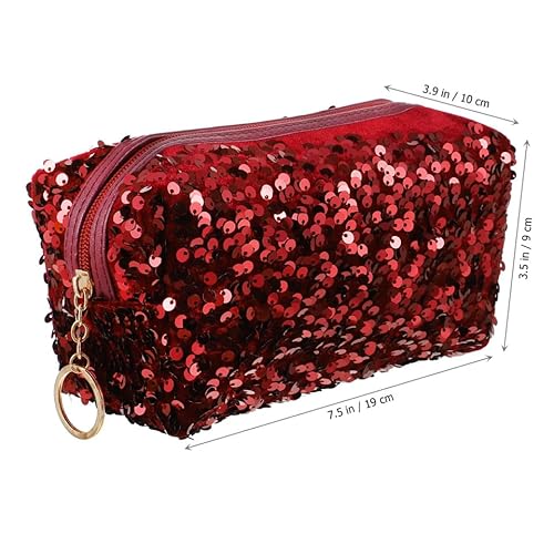 Sequin Square Makeup Bag Portable Cosmetic Pouch Lightweight Travel Toiletry Storage Organizer for Women 7.48X3.93X3.54In