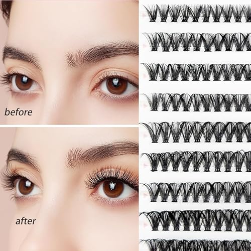 Lash Clusters Kit & NESCAT Lash Clusters with Natural & Wispy Eyelash Clusters,Fluffy Manga Anime Fairy Style,Bottom LashClusters, C Curl Self Adhesive Lash Clusters with Lash Glue(WM3)