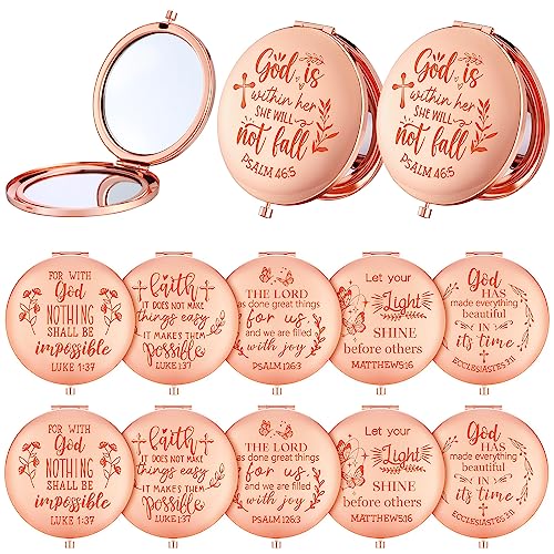 Huwena 12 Pcs Easter Christian Gifts Mirror for Women Bulk Bible Verse Makeup Compact Pocket Mirror Inspirational Christian Party Religious Gift for Coworker Teacher Employee Travel Church Scripture