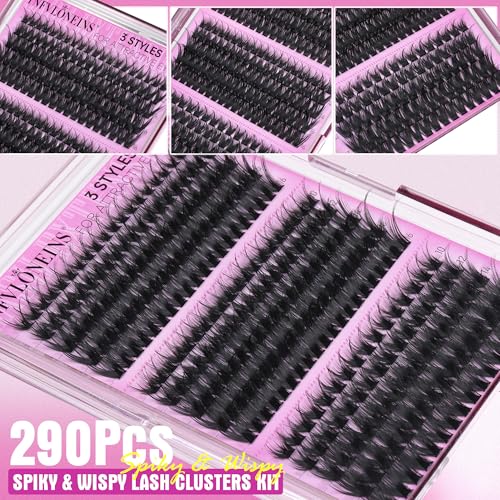 TNFVLONEINS Lash Clusters Kit Wispy Lash Extension Kit Spiky Eyelash Extension Kit Eyelash Clusters DIY Individual Lashes Kit Soft Cluster Eyelash Extensions(Wispy Spikes Kit)