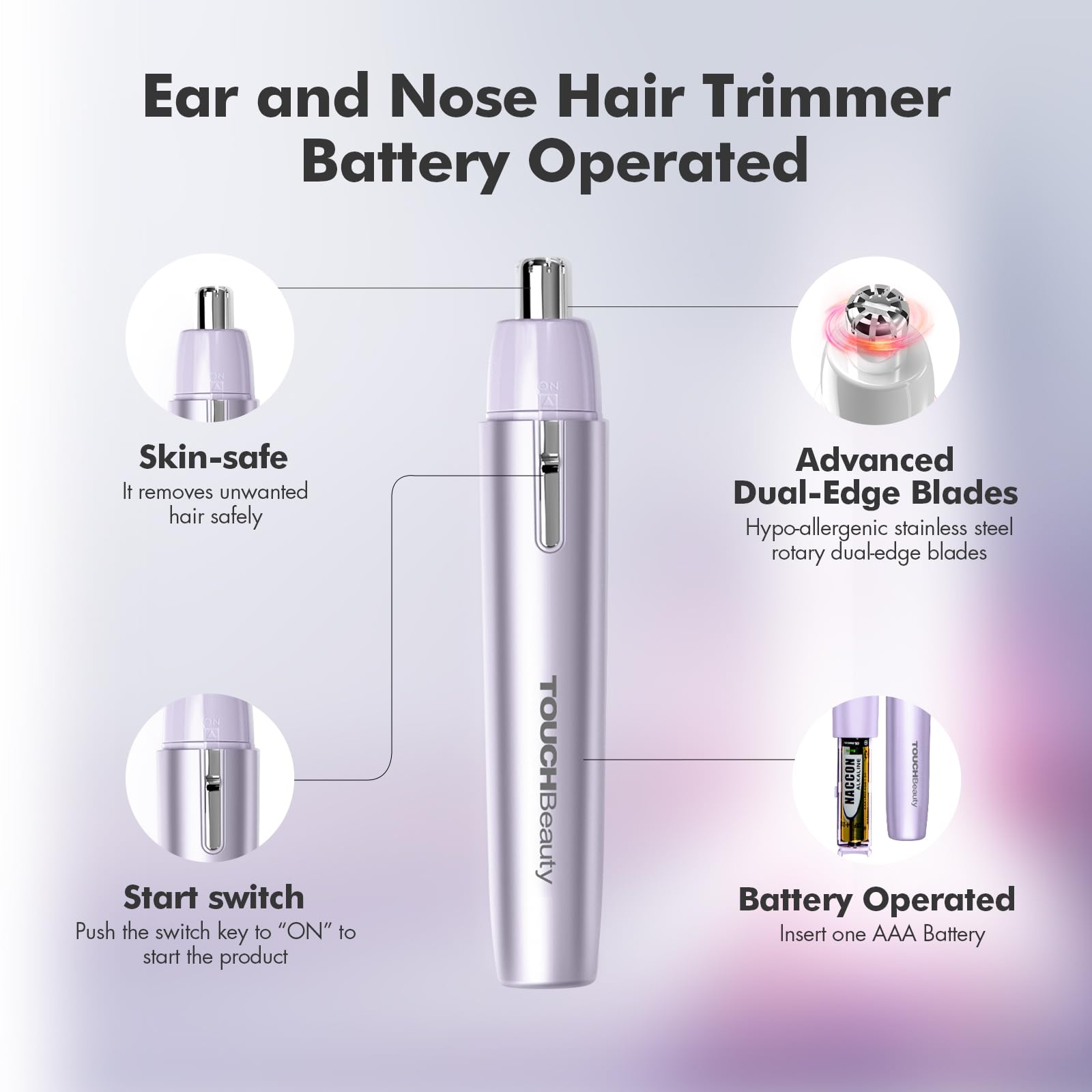 TOUCHBeauty Portable Ear Nose Hair Trimmer for Women, Nose Trimmer Women, Nose Hair Trimmer, Ear and Nose Hair Trimmer Clipper for Men Women, Mini Sized Battery Powered, Easy Cleansing