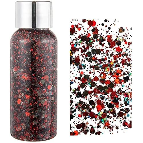 MAEPEOR Chunky Face Body Glitter Gel 19 Colors Mermaid Sequins Holographic Body Glitter Gel Long-Lasting Festival Makeup Glitter Paint for Face Body Hair Nails (30g, 08 Red)