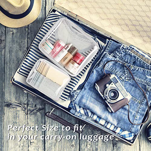 6pcs Clear Cosmetic Bags, TSA Approved Toiletry Bag Set Crystal Clear Travel Beach Essentials Bag Organization PVC, Clear Makeup Bags Luggage Pouch Carry on Airport Airline Compliant Bag Women Men