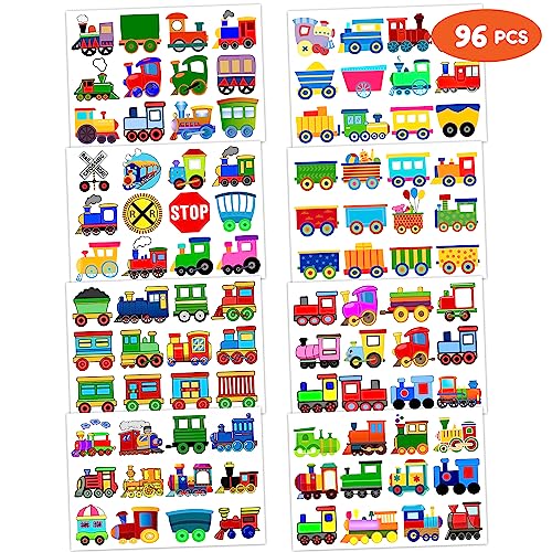 Train Temporary Tattoos Themed Birthday Party Supplies Decorations Favors Decor Cute Stickers Tattoo 8 Sheets 96 PCS Gifts for Kids Boys Girls Classroom Rewards Prizes Christmas