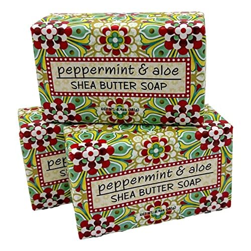 Peppermint and Aloe Shea Butter Soap, Set of 3 Bars, 6.4 Ounces Each