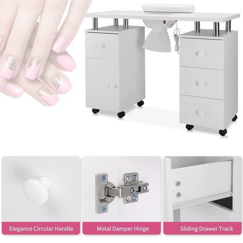 OmySalon Manicure Table Nail Desk for Nail Tech, Nail Table Beauty Salon Station w/Electric Dust Collector Acetone Resistant w/Lockable Wheel,Arm Rest