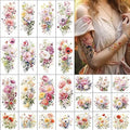 Everjoy Flower Temporary Tattoo Sleeve Sheets Kit, 12 Large Watercolor Floral Tattoo Stickers, 13 Small Fake Flower Tattoo Designs for Women and Girls