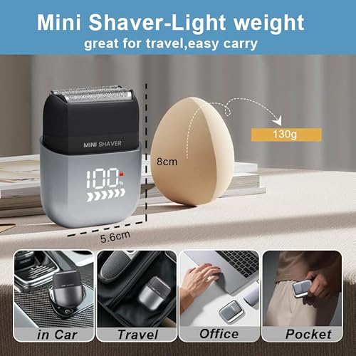 Electric Mini Foil Shaver for Men,Mini Razor with LED Display,IPX7 Waterproof Compact Face Shave for Travel,3-Blade Folating Head Close & Precision Shave,Wet/Dry Use, USB C Charge