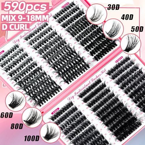 DIY Lash Extension Kit 802Pcs with Bottom Lashes Lash Bond and Seal,Quick Glue Remover Lash Shampoo Cleansing Brush Headband Wristband Tweezers Eyelash Brush Mini Applicato