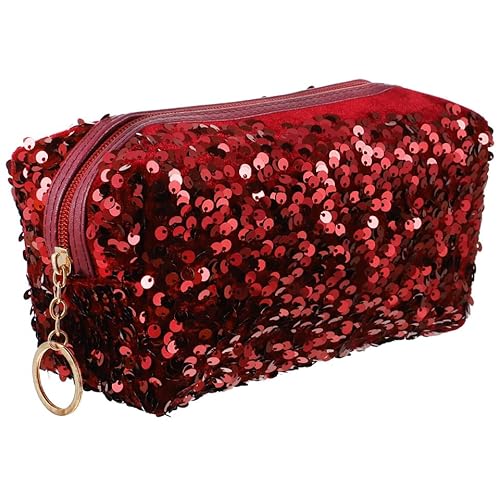Sequin Square Makeup Bag Portable Cosmetic Pouch Lightweight Travel Toiletry Storage Organizer for Women 7.48X3.93X3.54In