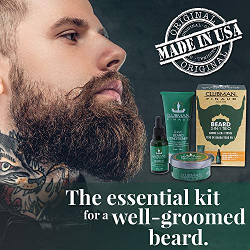 Clubman Pinaud 3-in-1 Beard Kit ? Includes Conditioner, Beard Oil and Balm, Starter Kit for Men