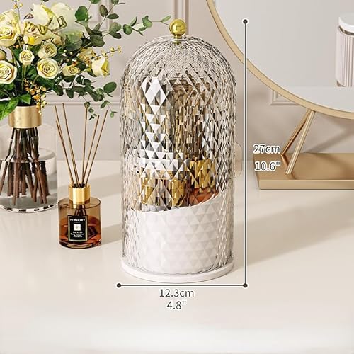 Makeup Brush Holder Organizer with 360¡Æ Rotating Lid Dustproof Makeup Brushes Organizer for Vanity Desktop Bathroom Countertop Clear Cover Easy Visibility (White)