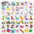 Partywind 384 Mixed Styles Temporary Tattoos for Kids, Cute Tattoo Stickers as Birthday Surprise Boys and Girls, Party Supplies Favors with Dinosaur/Mermaid/Pirate and More (8 Sheets)