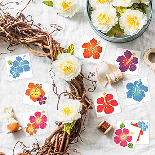 Kathfly 180 Pcs Hibiscus Temporary Tattoos Glitter Hawaiian Flower Tattoos Stickers for Face Body Decoration Women Summer Tropical Aloha Party Favors Summer Gift