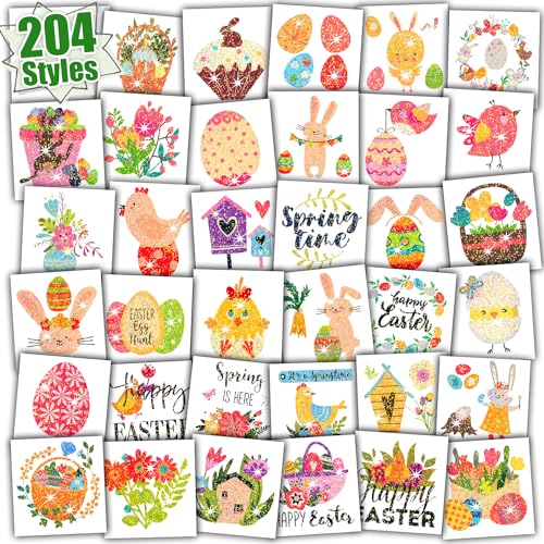 Partywind 204 PCS Glitter Easter Party Decorations for Kids Tattoos, Easter Party Supplies, Easter Basket Essentials Goodie Bag Stuffers for Boys Girls, Egg Hunt Games (Individually Wrapped Cut)
