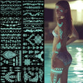 10 Sheets Blue Glow Temporary Tattoos Glow in the Dark Tattoo Kit Neck Clavicle Body Art Makeup In The Dark for Women Adults Arm Hands and Rave Festival Accessories