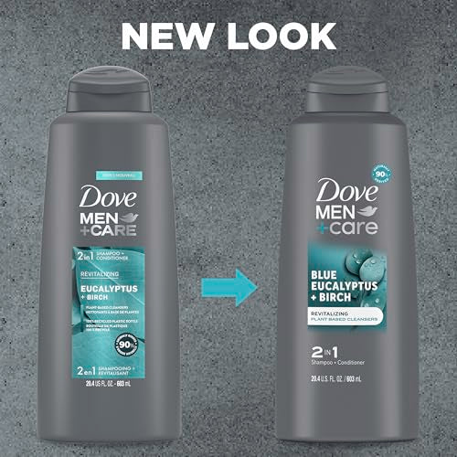 DOVE MEN + CARE 2 in 1 Shampoo Conditioner Eucalyptus + Birch 3 Count For Healthy-Looking Hair Naturally Derived Plant Based Cleansers 20.4 oz