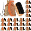 Zubebe 20 Sets Beard Brush and Comb Set for Men, Boar Bristle Brush, Wood Mustache Comb and Beard Trimming Scissors with Travel Pouch, Beard and Mustache Grooming Kit for Beard Care Valentine GIft