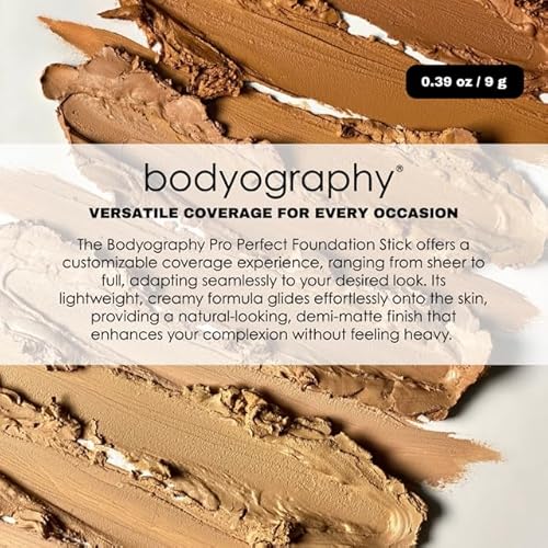 Bodyography Pro Perfect Foundation Stick - Demi-Matte Finish with A Natural Look - Enhancer for Concealing, Highlighting, and Contouring - Vitamin C & E (Honey)