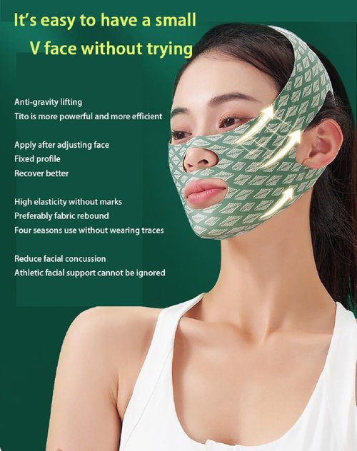 Beauty Face Sculpting Sleep Mask Adjustable Face Silicone Reduce Facial Chin Double Bandage Lifting Tightening Mask Skin Care (Green)