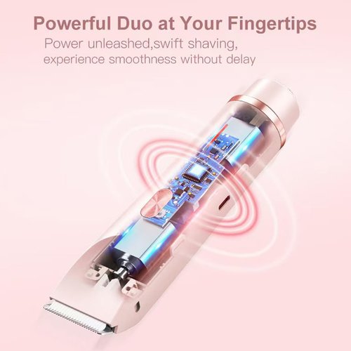 Glow Aura Womens Shaver,2025 Upgrade Dual Head Shaver Women,Ezme Razor, 2 in 1 Wet & Dry Waterproof Electric Bikini Trimmer for Women,Pink