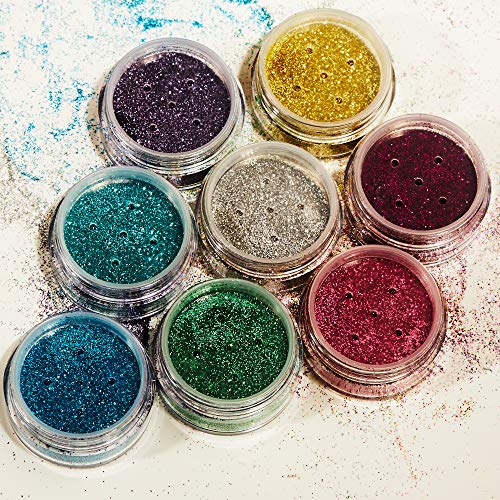 Moon Glitter Biodegradable Eco Glitter Shakers - 100% Cosmetic Bio Glitter for Face, Body, Nails, Hair & Lips - 5g Set of 8 plus Fix Gel