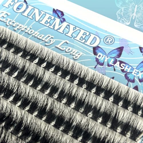 Lash Clusters 10-24mm Extra Long Thick 200D Cluster Eyelash Extensions 200pcs Volume D Curly Wispy Individual Lashes Plant Fibers False Eyelashes DIY Lash Extension for Beginners, by FOINEMYED