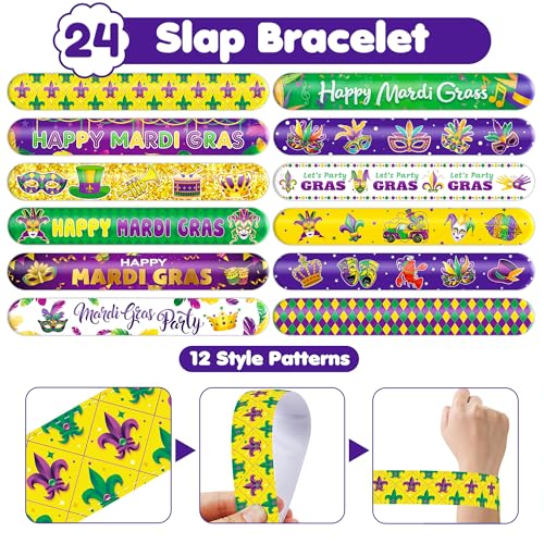 72PCS Holiday Fat Tuesday Party Favors - 48Tattoos & 24 Slap Bracelets - Fun Birthday Party Supplies, Baby Shower Gifts, Classroom Rewards & Nurse-Themed Decor for Kids