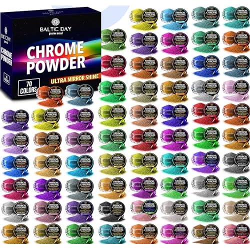 Premium Chrome & Metallic Pigment ? 70 Colors Mirror Chrome & Holographic Mica Powder for Resin Art, Epoxy, Tumblers, Coasters, Jewelry, Nail Art, Slime, DIY & Crafts