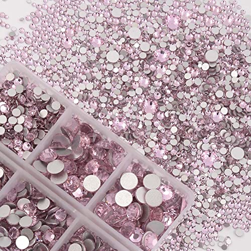 NCB 8000pcs Non Hotfix Rhinestones 10 Sizes Flatback Crystal Glass Rhinestones with Tweezers and Picking Pen for Nail Art Clothes Bags Phone Decorations Crafts DIY (022 Lt. Rose Mix SS3-SS30)